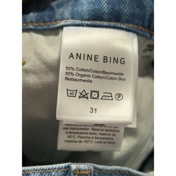 Anine Bing Womens Roy Jeans Nordic Blue‎ Button Fly Split Hem Flare Leg Size 31 - Picture 8 of 13